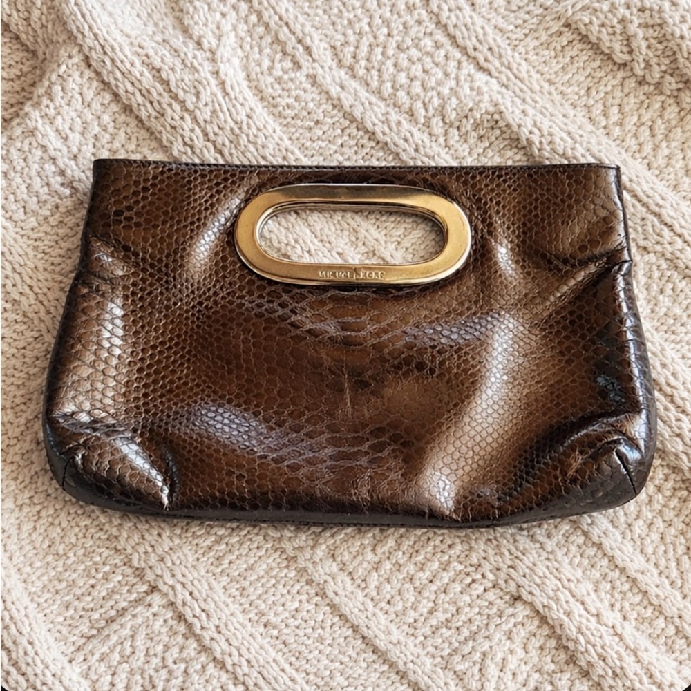 MICHAEL Michael Kors gray Snakeskin clutch purse
